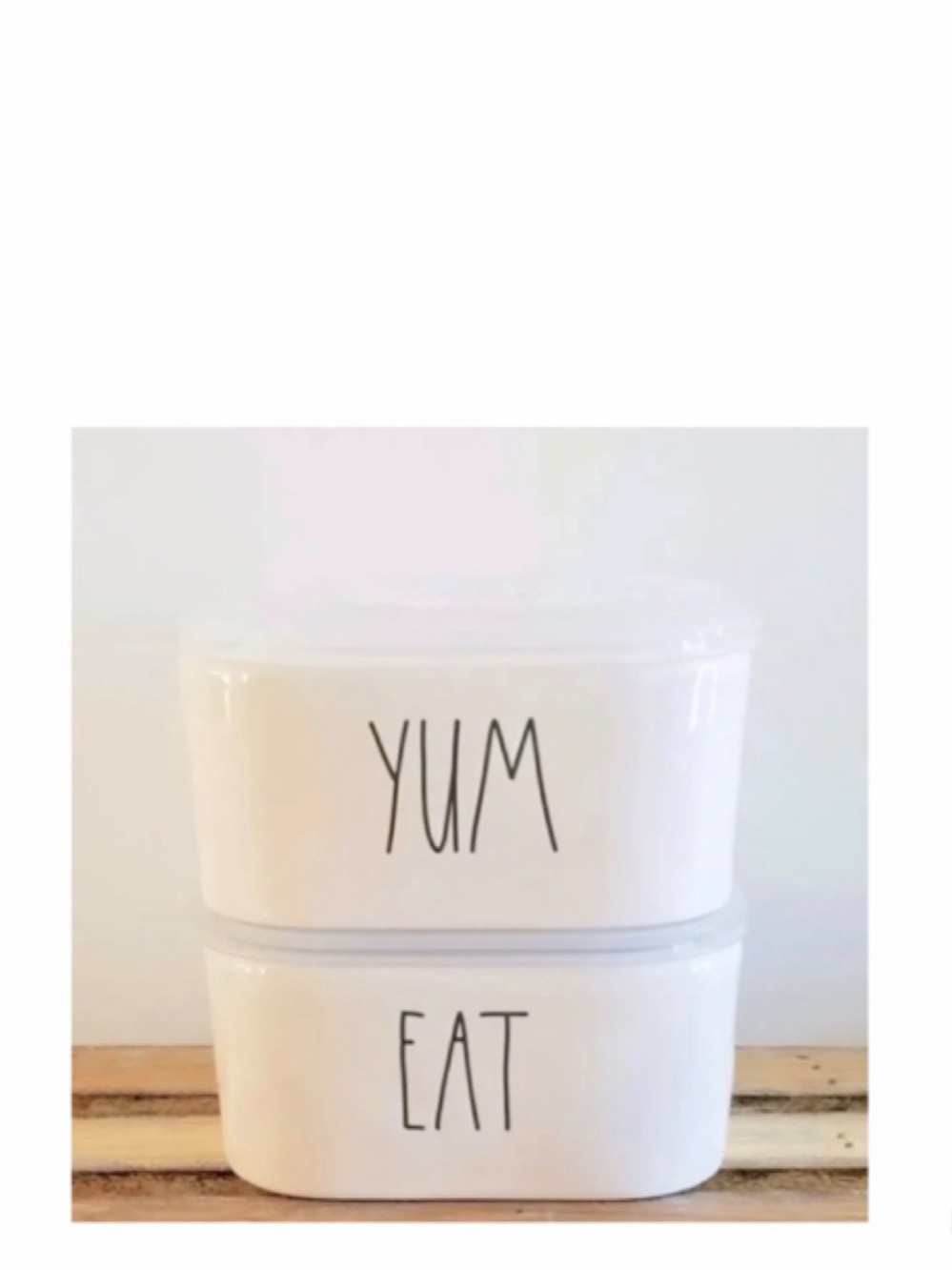 NEW Rae Dunn Yum & Eat Ceramic Food Storage Containers with Lids ~ Set of Two